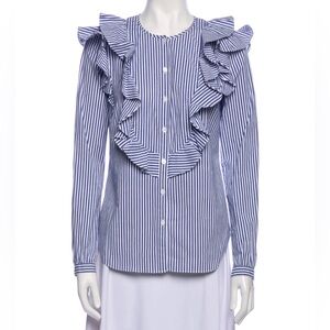 Veronica Beard striped crew neck button down top